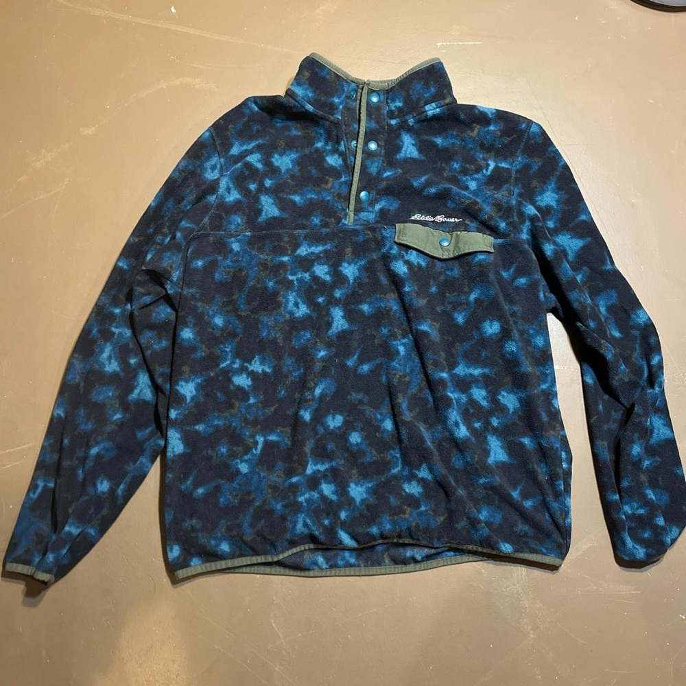 Eddie Bauer Blue and Black Fleece Pullover